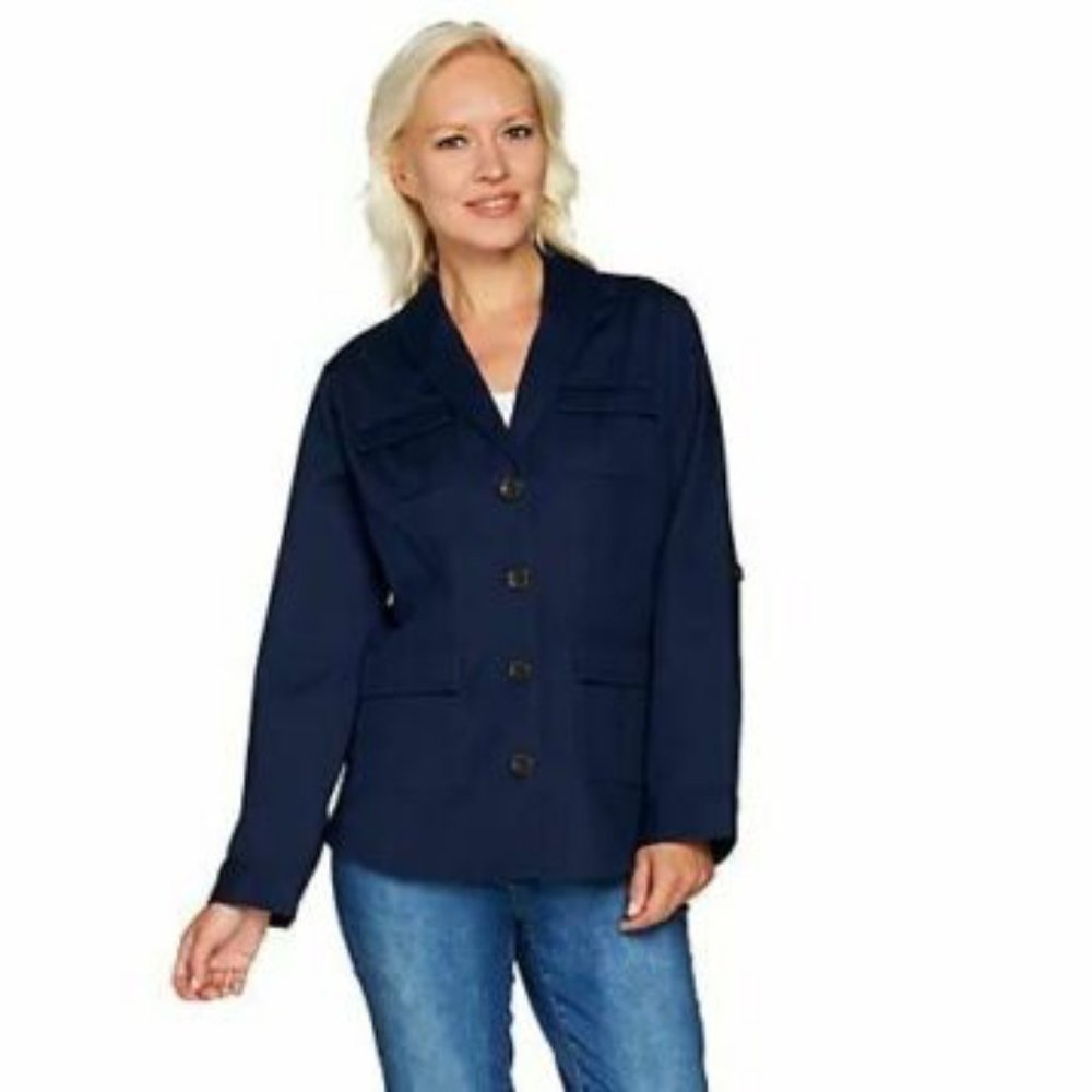 NWT ISAAC MIZRAHI BUTTON‎ SHAWL UTILITY JACKET 12